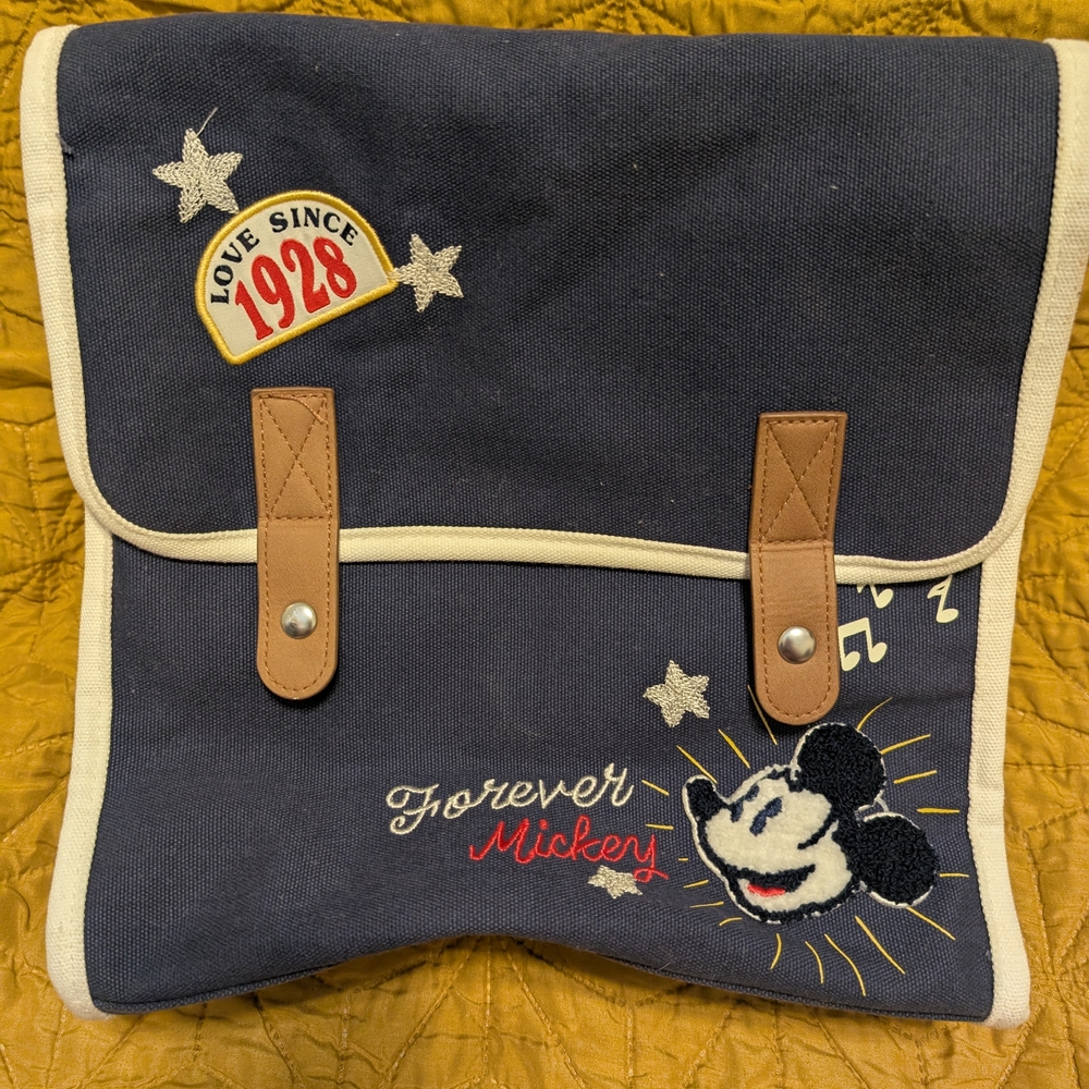 Disney Blue and Brown Canvas Messenger Bag